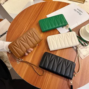 Women long quilted wallet fashion large capacity zipper clutch purse chic style new arrival