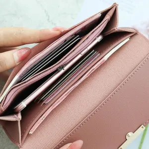 Women's long pink wallet large capacity multi card slot folding clutch purse phone bag