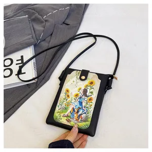 Women crossbody phone bag cute sunflower print PU leather messenger bag small shoulder bag