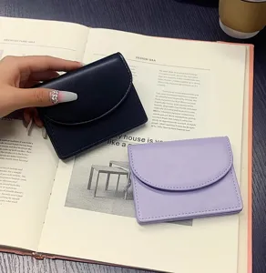 Minimalist PU leather mini wallet portable solid color card holder short purse for women