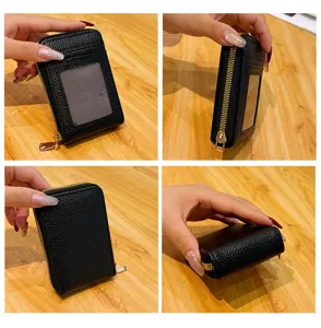 Vertikaler PU Leder Kartenhalter mit Reissverschluss und Sichtfenster, minimalistisches Etui.