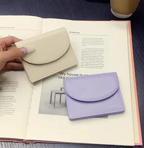 Minimalist PU leather card holder short wallet compact portable solid color coin purse
