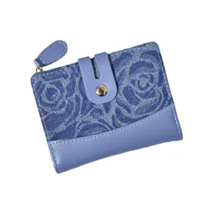 Women's Denim Pattern PU Leather Wallet With Multiple Card Slots Zipper Buckle Short Long Coin Purse Street Trend Wallet