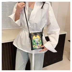 Women crossbody phone bag stylish small shoulder messenger bag with cute illustration pattern