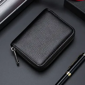 Porte Cartes Rétro en Cuir PU Blocage RFID Mince Étui pour Cartes de Crédit Grande Capacité Portefeuille Documents Unisexe
