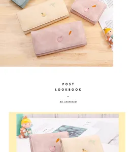 Cute embroidered women wallet long and short folding purse sweet style PU leather card holder