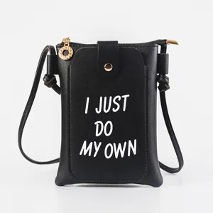 Black PU leather mini crossbody phone bag for women, stylish minimalist shoulder bag with strap.