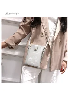 Cute mini crossbody phone bag for women, simple PU leather shoulder bag with cat print.