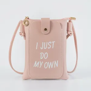 Pink PU leather mini phone crossbody bag for women, cute small shoulder bag with front pocket.