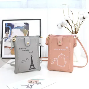 Cute mini crossbody phone bag for women, stylish PU leather shoulder purse with cute print.