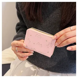 Nahaufnahme des rosa niedlichen Katzen-Reißverschluss-Kartenetuis mit kompaktem Design und Details.