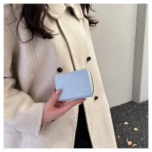 Süßer Katzen Kartenhalter Reißverschluss Münztasche, kompaktes Design mit mehreren Fächern blau.
