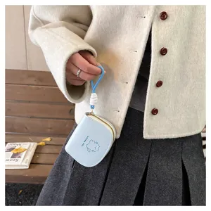 Detailed view of cute cat design dopamine color coin purse card holder with lanyard.