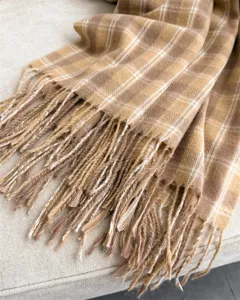 Cozy autumn winter plaid tassel cashmere feel scarf vintage style warm unisex fashion accessory