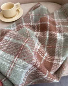 Cozy green brown plaid cashmere feel winter scarf fashion warm tassel shawl for daily women.
