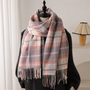 Winter Warm Imitation Cashmere Plaid Scarf Unisex Fashion Commuter Fringe Tassel Long Shawl Neckerchief