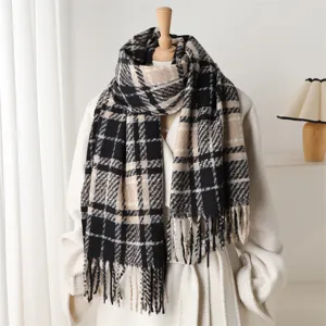 Casual Plaid Imitation Cashmere Tassel Scarf For Women And Men Autumn Winter Warm Fashion Commuting Long Shawl