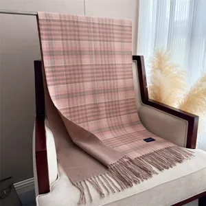 Pink plaid cashmere-feel winter tassel scarf shawl for women and men cozy warm wrap