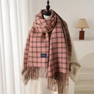 Unisex Autumn Winter Warm Fashion Commuting Tassel Scarf Classic Plaid Imitation Cashmere Shawl Scarf