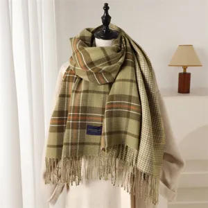 Classic Plaid Imitation Cashmere Scarf For Men Women Autumn Winter Warm Fashion Commuting Tassel Long Shawl Wrap