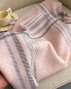 Soft pink grey plaid faux cashmere scarf winter warm tassel shawl elegant neck warmer
