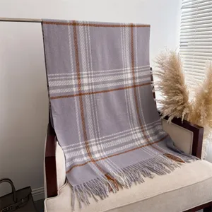 Cozy winter plaid tassel scarf soft cashmere feel shawl warm stylish neck wrap for daily wear.