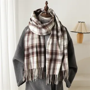 Sciarpa a Quadri Retro Classica Imitazione Cashmere Nappa Caldo Scialle Invernale Unisex Sciarpa da Commute alla Moda Per Uso Quotidiano