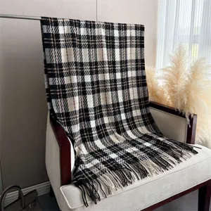 Korean style imitation cashmere plaid shawl scarf, versatile warm winter tassel scarf for adults.