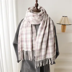 Korean style imitation cashmere plaid tassel scarf winter warm thick shawl unisex fashion