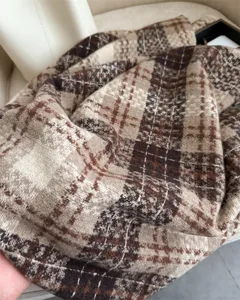 Korean plaid loop cashmere shawl winter warm unisex fashion scarf detail view texture check