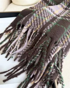 Classic plaid tassel cashmere-feel winter scarf cozy warm fashion fringe shawl for unisex daily wear