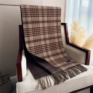 Classic plaid cashmere-feel tassel scarf for autumn and winter warmth, stylish commuter shawl.