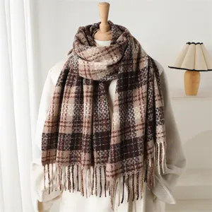 Winter Warm Plaid Scarf Tassel Imitation Cashmere Scarf Fashion Commuting Casual Soft Long Scarf For Unisex