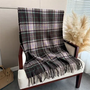 Classic plaid imitation cashmere scarf shawl with fringe, cozy winter warm fashion accessory.