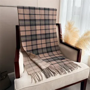 Classic plaid cashmere feel tassel scarf shawl winter warm elegant commuting fashion accessory