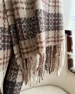 Korean style plaid tassel cashmere feel winter scarf cozy warm unisex shawl wrap