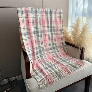 Korean style cashmere feel plaid shawl scarf winter warm fringe cozy soft stylish wrap women