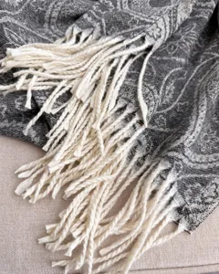 Cozy cashmere-feel paisley tassel scarf for women and men, warm winter neck wrap and stylish shawl.