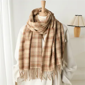 Unisex Fashion Plaid Scarf Tassel Cashmere-Feel Warm Winter Shawl Casual Commuting Long Scarf For Men And Women