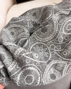 Cozy grey paisley pattern winter scarf, soft imitation cashmere shawl for women and men.
