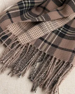 Classic plaid cashmere feel fringe scarf winter warm shawl unisex cozy neck wrap detail