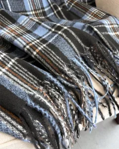 Cozy plaid cashmere-feel winter scarf with fringe for men and women warm neck wrap