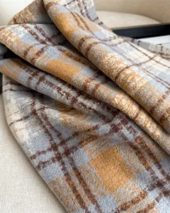 Detailed view of Korean style plaid imitation cashmere scarf winter warm cozy shawl wrap.