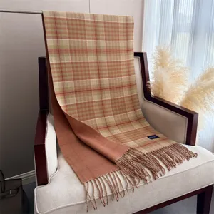 Classic plaid cashmere feel scarf for winter, stylish tassel design, warm unisex winter shawl.