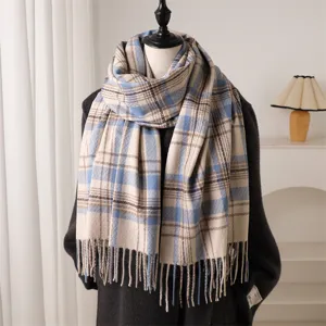 Classic Plaid Imitation Cashmere Scarf For Men Women Winter Warm Tassel Long Shawl Commute Fashion Neck Scarf