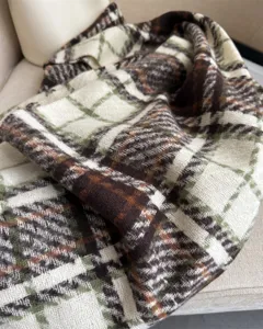 Cozy green and brown plaid winter scarf, soft cashmere-feel shawl for women and men warm.