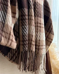 Autumn winter cashmere feel plaid tassel scarf warm vintage fashion shawl for women and men.
