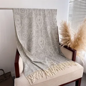 Cozy cashmere-feel paisley pattern tassel shawl blanket for autumn and winter daily wear.