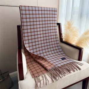 Korean style plaid imitation cashmere tassel scarf, warm autumn winter fashion daily wear.