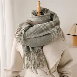 Autumn winter cozy plaid tassel scarf soft warm casual chic fashion winter accessory for women